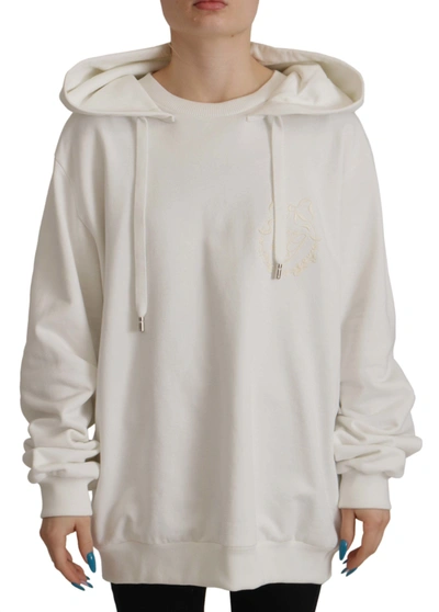 Dolce & Gabbana White Hoodie Pullover Embroidered Jumper
