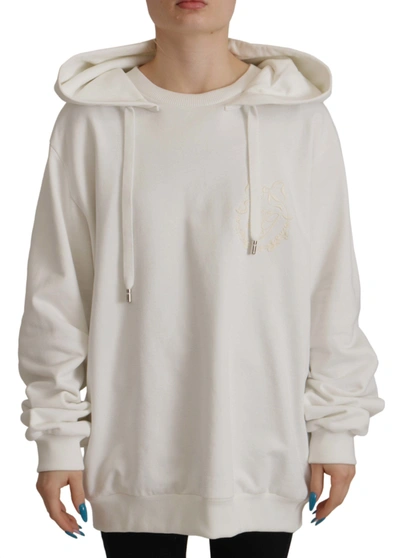 DOLCE & GABBANA WHITE HOODIE PULLOVER EMBROIDERED SWEATER