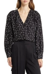 Nordstrom Print V-neck Blouse In Black- Ivory Cloud Geo Spots