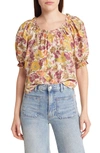 The Great The Garland Floral Puff-sleeve Top In Golden Lilac Flower