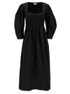 GANNI BLACK MAXI DRESS WITH BALLOON SLEEVES IN COTTON WOMAN