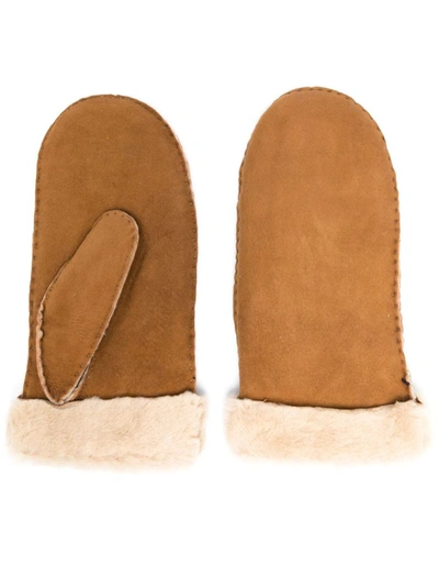 Isabel Marant Shearling-trim Mittens In Natural