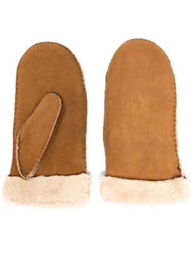 Isabel Marant Shearling-trim Mittens In Beige