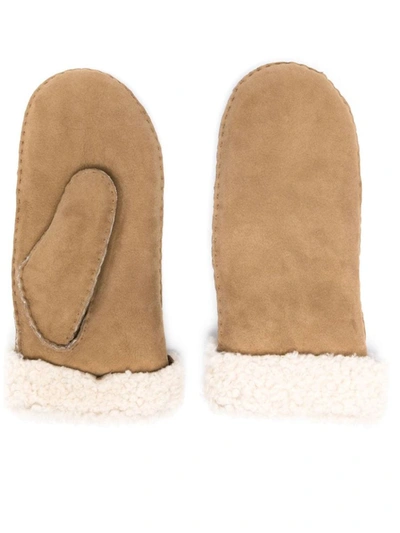 Isabel Marant Shearling-trim Mittens In Brown