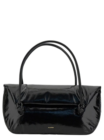 Jil Sander Black Handbag With Embossed Logo In Leather Woman