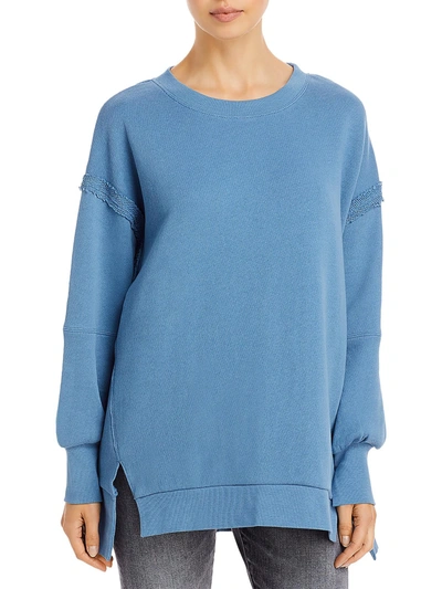 Three Dots Womens Terry Slouch Slit Sweatshirt In Blue