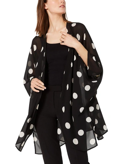 Anne Klein Printed Open-front Chiffon Kimono In Anne Black,anne White