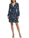 VINCE CAMUTO WOMENS FLORAL PRINT RUCHED MINI DRESS