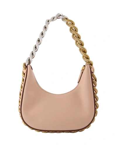 Stella Mccartney Frayme Hobo Zip Tiny In Pink Synthetic Leather In Beige