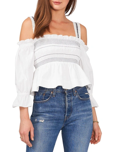 1.state Womens Off-the-shoulder Smocked Blouse In White