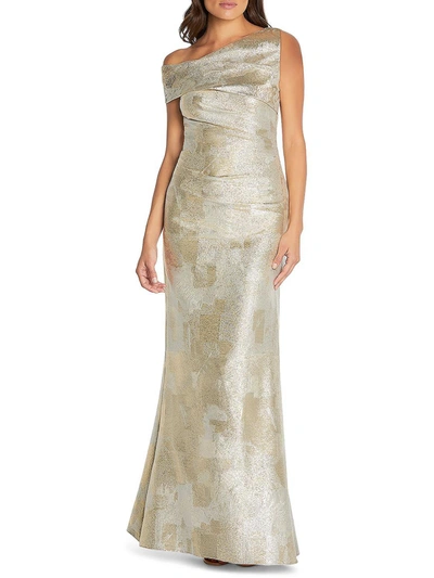 Aidan Mattox Womens Metallic Asymmetric Evening Dress In Beige