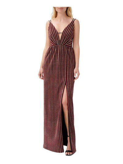 Aidan Mattox Womens Metallic Side-slit Evening Dress In Brown