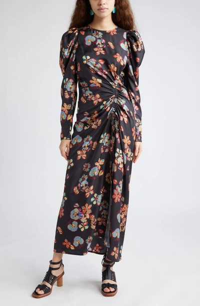 Ulla Johnson Amalie Twisted-front Floral Silk Midi Dress In Nero