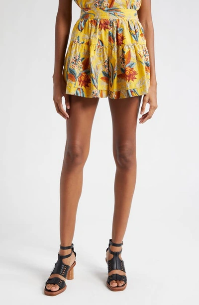 Ulla Johnson Elsie Floral Poplin Culotte Shorts In Yellow,multi