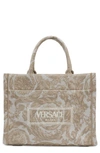 Versace Athena Large Jacquard Tote Bag In Beige/  Gold
