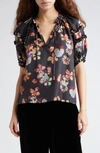 Ulla Johnson Annabella Ruffled Silk Twill Split-neck Top In Lune