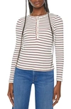 MOTHER THE ITTY BITTY PIXIE STRIPE THERMAL HENLEY TOP