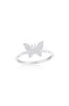 Simona Sterling Silver Pavé Diamond Butterfly Ring In Silver