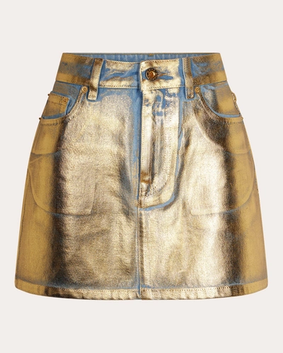 Rabanne Metallic Denim Mini Skirt In Gold