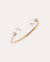 POPPY FINCH WOMEN'S DIAMOND & BABY PEARL OPEN RING 14K GOLD