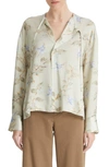 Vince Floral Silk Draped Tie-neck Blouse In Green