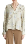 Vince Floral Silk Draped Tie-neck Blouse In Mint Dust