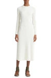 Vince Rib-knit Long-sleeve Midi Dress In Off White