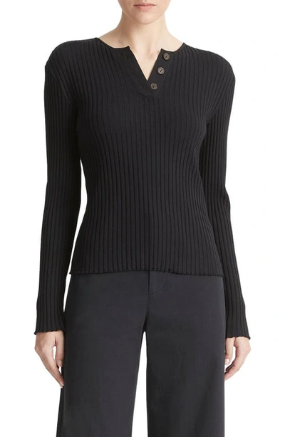 Vince Cotton Blend Rib Henley Sweater In Coastal