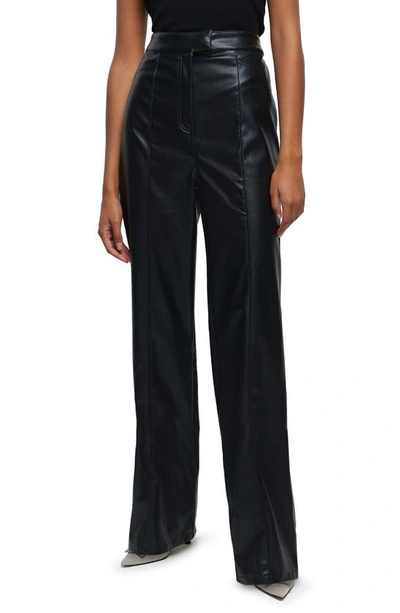 River Island High Waist Faux Leather Straight Leg Trousers In Black