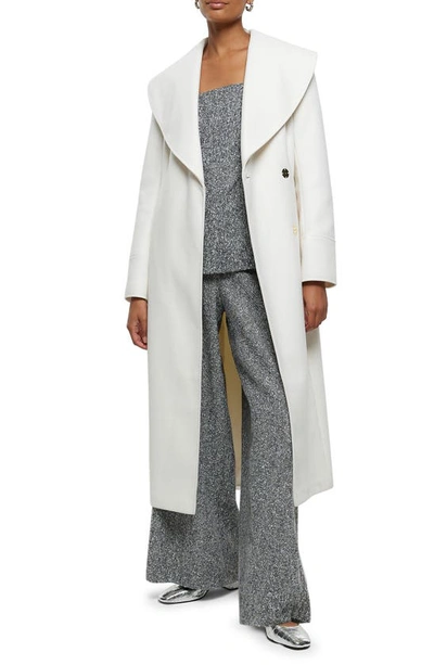 River Island Belted Longline Coat In Cream