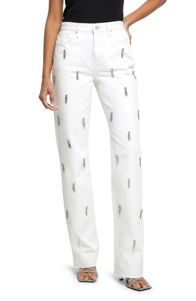 River Island High Waist Embellished Stove Pipe Jeans In White