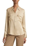 Vince Flap-pocket Regular-fit Silk Shirt In Beige Stone-285bes