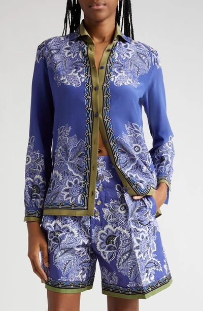 Etro Bandana-print Silk Crepe Shirt In Blue