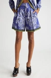 ETRO PLEATED FLORAL HIGH WAIST COTTON SHORTS