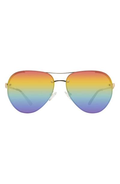 Kurt Geiger 60mm Aviator Sunglasses In Gold/multi Mirrored Gradient