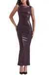 House Of Cb Sahara Faux Leather Body-con Maxi Dress In Brown Leather
