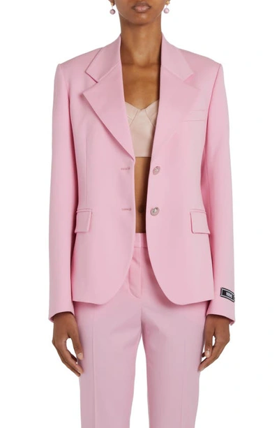 Versace Medusa Single Breasted Stretch Virgin Wool Blazer In Light Pink