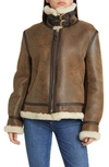 Schott Nyc Genuine Shearling & Leather Bomber Jacket In Brown