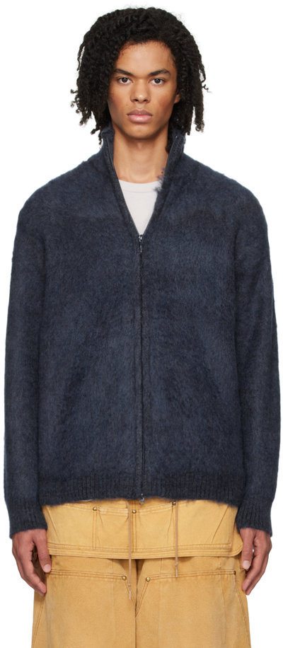 Needles Navy Zipped Cardigan In C-navy