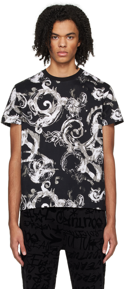 Versace Jeans Couture Black Watercolor Couture T-shirt In E899 Black