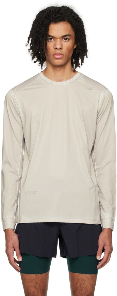 Soar Grey Printed Long Sleeve T-shirt In Warm Grey Marble