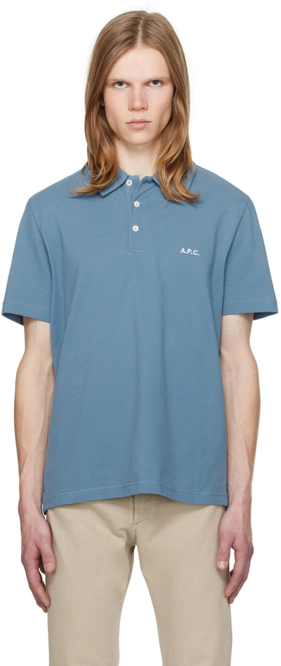 A.p.c. Austin Polo Shirt With Logo Embroidery In Light Blue