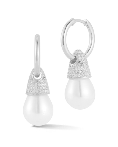 Sphera Milano Silver 10mmmm Pearl Cz Statement Earrings In White