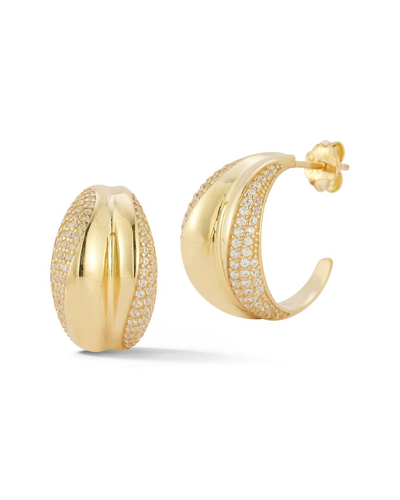 Sphera Milano 14k Over Silver Cz Pave Concave Hoops In Gold