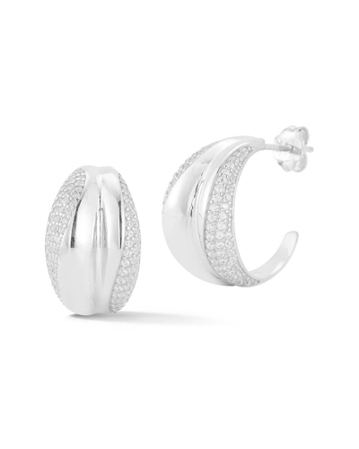 Sphera Milano Silver Cz Pave Concave Hoops In Metallic