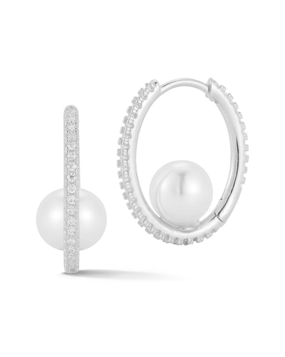 Sphera Milano Silver 7.8mmmm Pearl Cz Hoops In Metallic