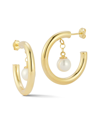 Sphera Milano 14k Over Silver 7.8mmmm Pearl Dangle Hoops