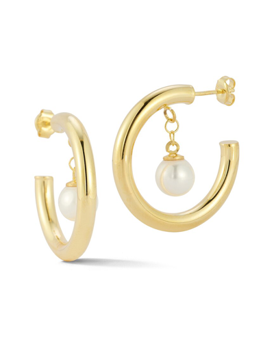 Sphera Milano 14k Over Silver 7.8mmmm Pearl Dangle Hoops In Gold