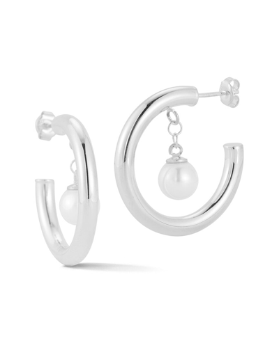 Sphera Milano Silver 7.8mmmm Pearl Dangle Hoops In White