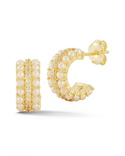 Sphera Milano 14k Over Silver 2mmmm Pearl Cz Small Huggie Hoops In Gold